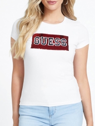 Женская футболка GUESS с принтом из пайеток 1159821115 (Белый XXL)