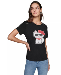Жіноча футболка Karl Lagerfeld Paris з принтом та паєтками 1159835948 (Чорний XS)