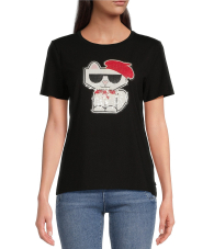 Женская футболка Karl Lagerfeld Paris с принтом и пайетками 1159837770 (Черный L)
