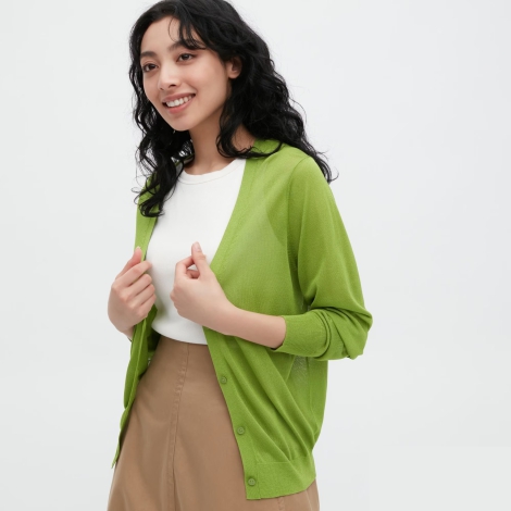 Полупрозрачный женский кардиган UNIQLO кофта 1159795922 (Зеленый, XS)