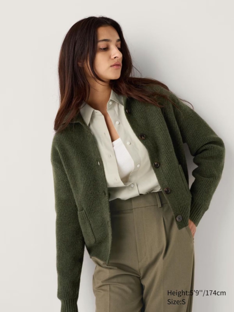 Теплый вязаный кардиган UNIQLO кофта 1159826125 (Зеленый XL)
