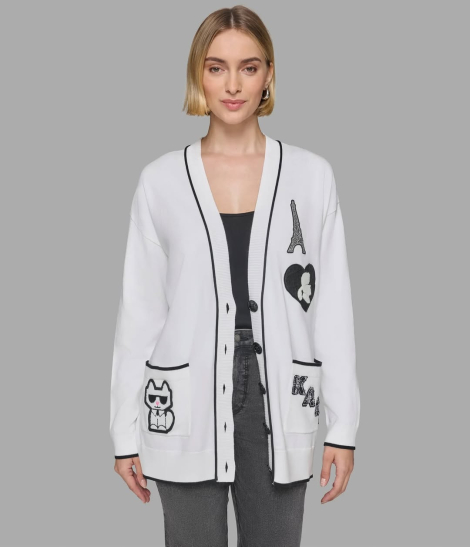 Кардиган жіночий Karl Lagerfeld з нашивками 1159836876 (Білий S)