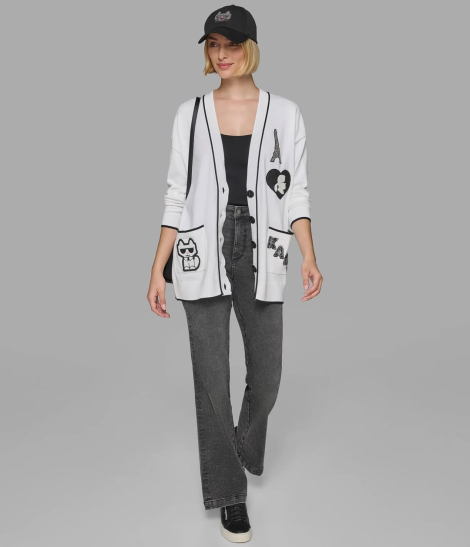 Кардиган жіночий Karl Lagerfeld з нашивками 1159836876 (Білий S)