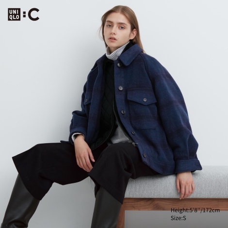 Теплая куртка-рубашка UNIQLO оверсайз 1159796070 (Синий, L)