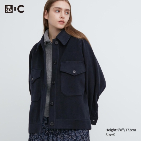 Теплая куртка-рубашка UNIQLO оверсайз 1159798710 (Синий, XS)