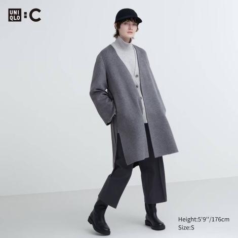 Мягкое пальто Uniqlo на запах 1159800483 (Серый, L)