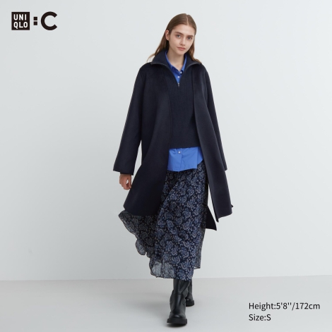 Мягкое пальто Uniqlo на запах 1159797986 (Синий, M)