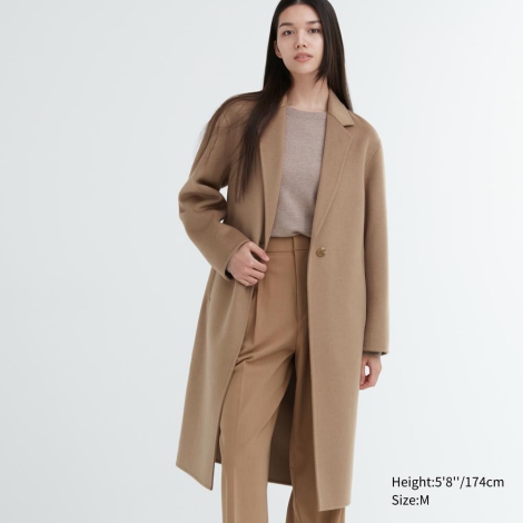 Довге напіввовняне пальто Uniqlo 1159800073 (Коричневий, S)