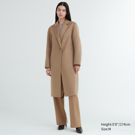 Довге напіввовняне пальто Uniqlo 1159800073 (Коричневий, S)