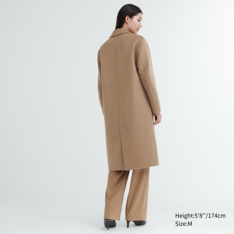 Довге напіввовняне пальто Uniqlo 1159800073 (Коричневий, S)