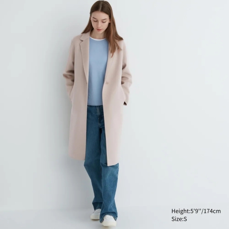 Довге напіввовняне пальто Uniqlo 1159800080 (Бежевий, XL)