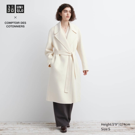 Довге напіввовняне пальто Uniqlo 1159800759 (Молочний, XXL)