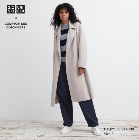 Довге напіввовняне пальто Uniqlo 1159811905 (Сріблястий, M)