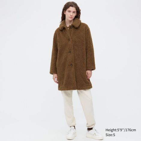 Плюшевое пальто с ветрозащитной технологией Uniqlo Teddy на флисе 1159775515 (Коричневый, L)