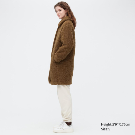 Плюшевое пальто с ветрозащитной технологией Uniqlo Teddy на флисе 1159775515 (Коричневый, L)