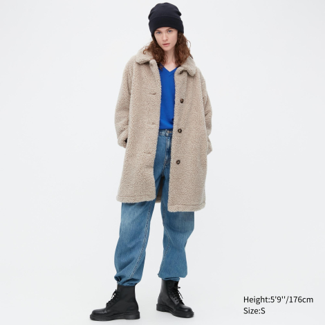 Плюшевое пальто Uniqlo Teddy на флисе с ветрозащитной технологией 1159775522 (Бежевый, XS)