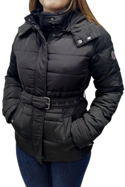 Женская куртка с капюшоном Pepe Jeans пуховик с поясом 1159782932 (Черный, M)