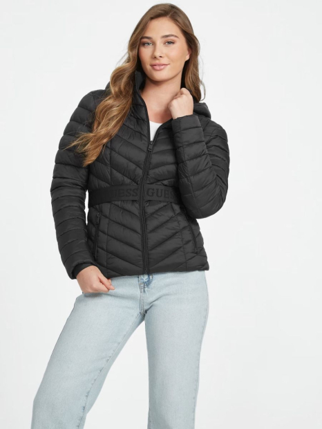 Женская стеганая куртка Guess с капюшоном 1159785392 (Черный, S)