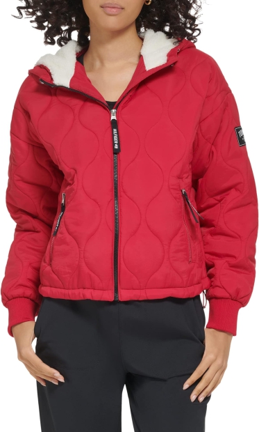 Женская стеганая куртка с капюшоном Tommy Hilfiger 1159790050 (Красный, M)
