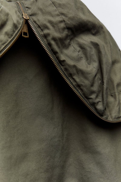 Укороченная куртка ZARA с капюшоном 1159798228 (Зеленый, XL)