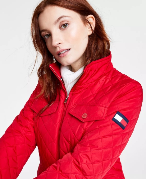 Женская стеганая куртка Tommy Hilfiger на молнии 1159814896 (Красный M)