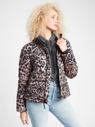 Леопардовая стеганая теплая женская куртка GAP на флисе