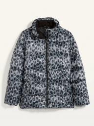 Леопардова стьобана тепла жіноча куртка Old Navy на флісі сірий леопард