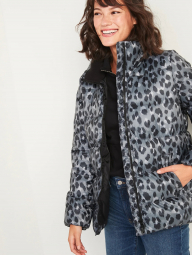 Леопардова стьобана тепла жіноча куртка Old Navy на флісі сірий леопард