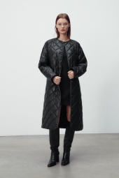 Стильное стеганое пальто Zara 1159760442 (Черный, M)