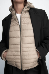 Женская легкая водонепроницаемая куртка ZARA пуховик 1159762063 (Бежевый, XXL)