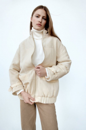 Куртка-бомбер женская Zara оверсайз 1159762077 (Бежевый, XS-S)