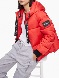 Пуховик Calvin Klein стьобана куртка з капюшоном на зав'язках