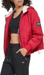 Женская стеганая куртка с капюшоном Tommy Hilfiger 1159806753 (Красный, XL)