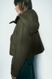 Укороченная куртка ZARA с капюшоном 1159798227 (Зеленый, S)
