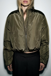 Укороченная куртка ZARA с капюшоном 1159798809 (Зеленый, XL)