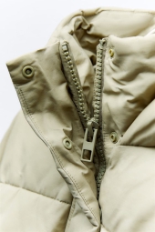 Укороченная куртка ZARA с капюшоном 1159798704 (Бежевый, XL)
