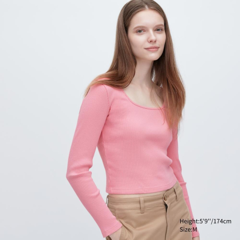 Женский укороченный лонгслив Uniqlo 1159785272 (Розовый, XXL)