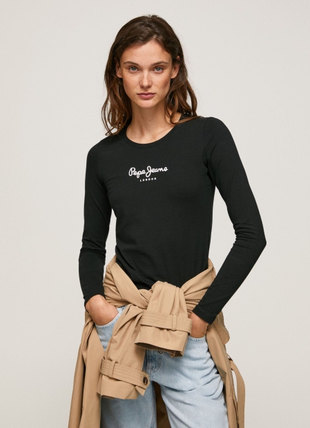 Женский лонгслив Pepe Jeans London кофта с логотипом 1159786227 (Черный, S)