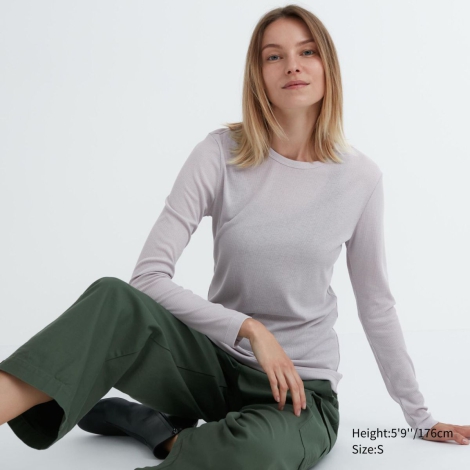 Жіночий лонгслів Uniqlo в рубчик 1159795509 (Сірий, XL)