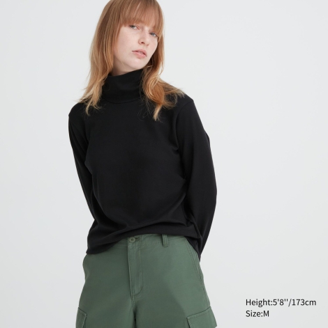 Эластичный лонгслив UNIQLO водолазка 1159801939 (Черный, XS)