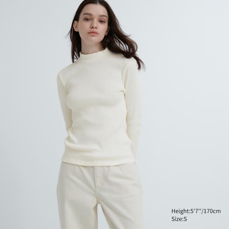 Эластичный лонгслив UNIQLO в рубчик 1159804959 (Молочный, XS)