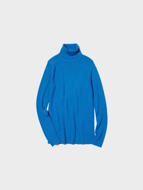 Водолазка у рубчик UNIQLO лонгслів з тонкої вовни 1159820441 (Синій XS)