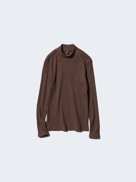 Эластичный лонгслив UNIQLO водолазка в рубчик 1159826949 (Коричневый S)