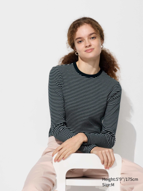 Эластичный лонгслив в рубчик UNIQLO в полоску 1159828543 (Черный XL)