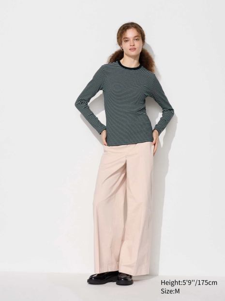 Эластичный лонгслив в рубчик UNIQLO в полоску 1159828543 (Черный XL)