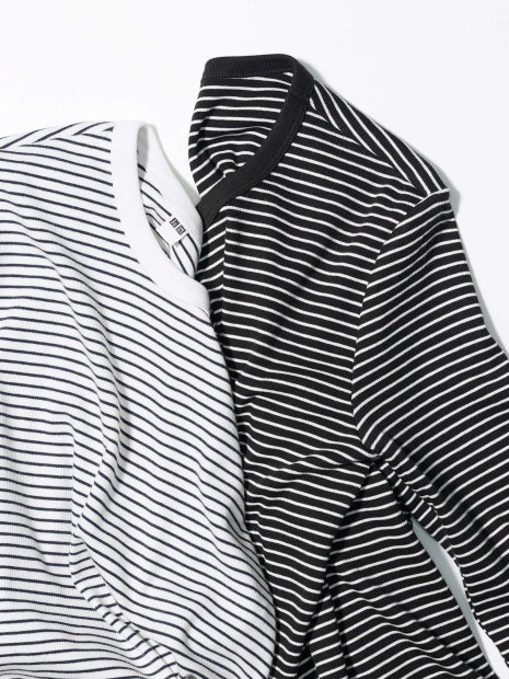Эластичный лонгслив в рубчик UNIQLO в полоску 1159828543 (Черный XL)