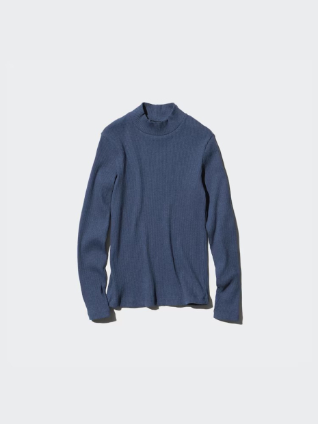 Эластичный лонгслив UNIQLO водолазка в рубчик 1159832855 (Синий M)