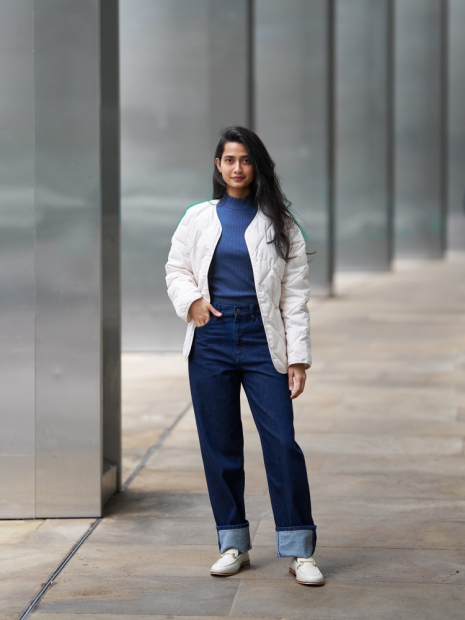 Эластичный лонгслив UNIQLO водолазка в рубчик 1159832855 (Синий M)