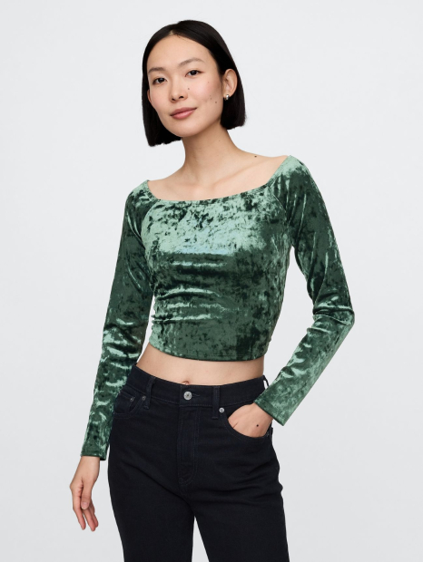 Велюровый женский лонгслив GAP 1159833187 (Зеленый S)