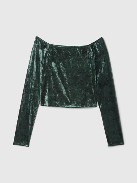Велюровый женский лонгслив GAP 1159833187 (Зеленый S)